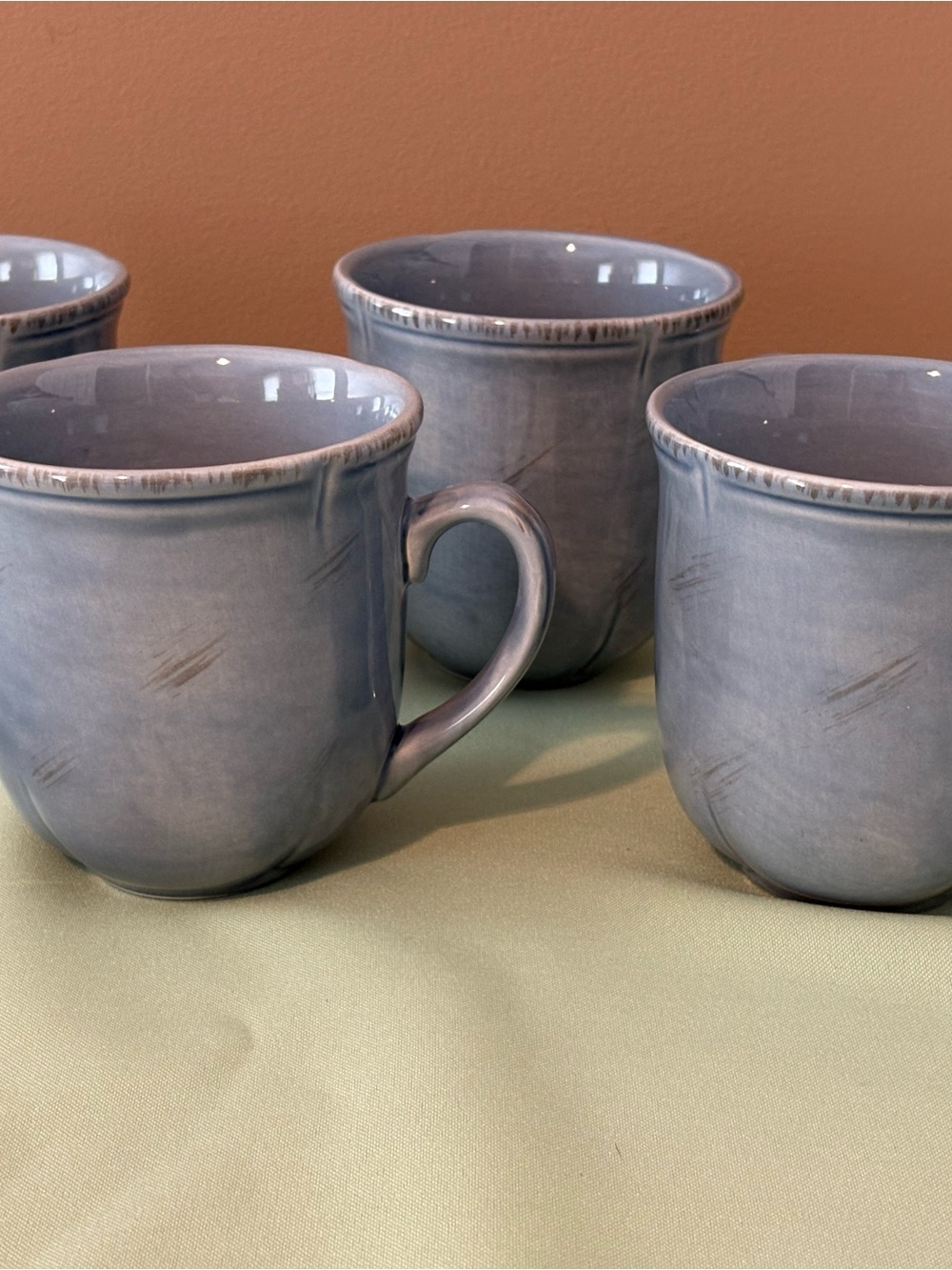 TIENSHAN set of 4 Auvignon Blue coffee tea mugs irontstone discontinues HTF